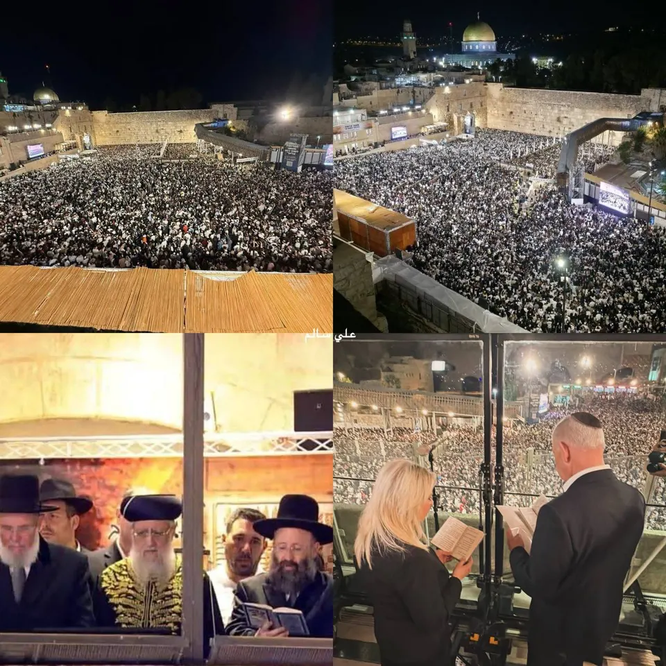 Con la participación de Netanyahu… más de 150.000 colonos realizaron oraciones talmúdicas frente al Muro de Al-Buraq, al oeste de la mezquita de Al-Aqsa, bendita. — Imagen 1